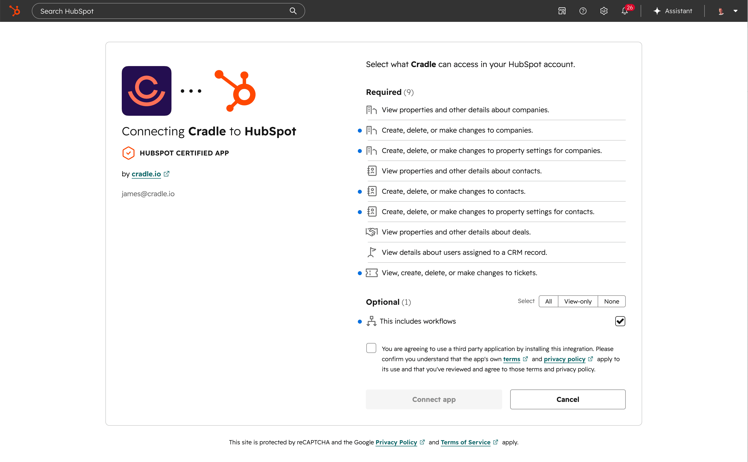 Review and approve the access Cradle requests