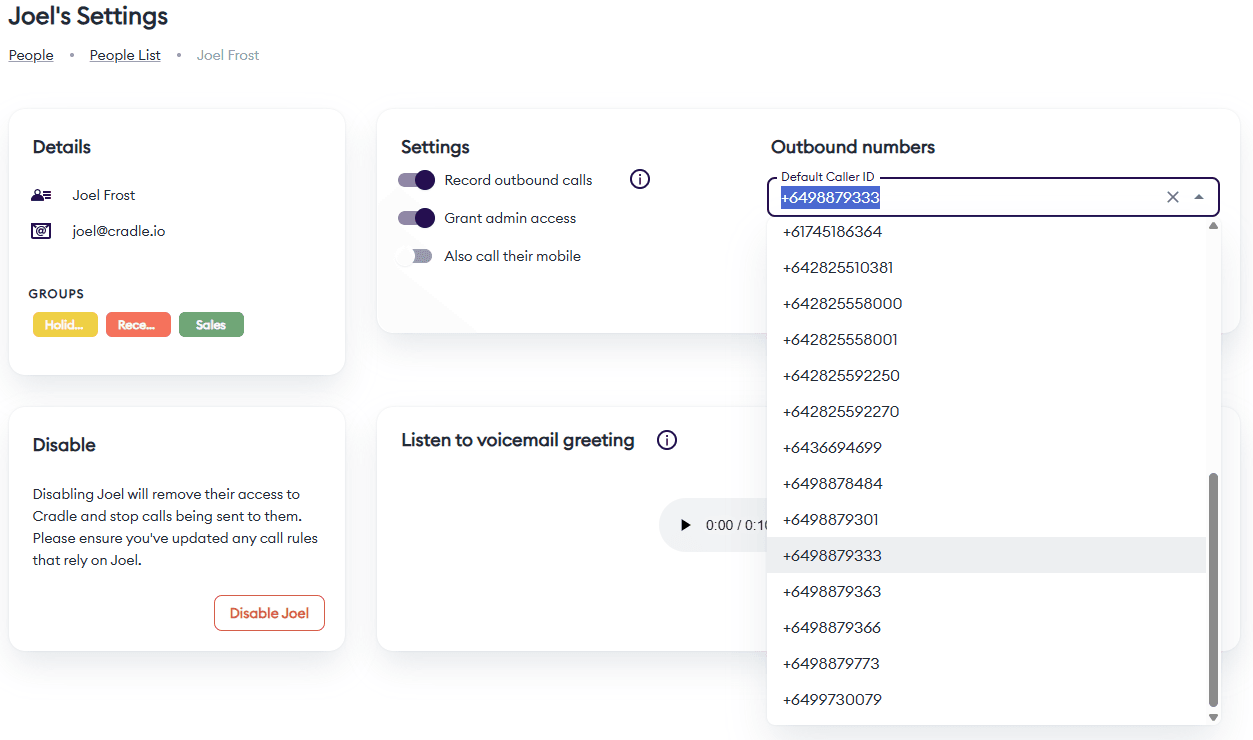 Outbound number selection