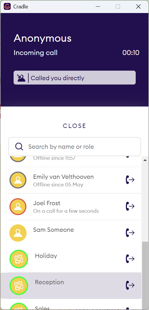 Transfer a phone call to a Group