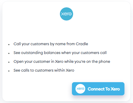Cradle + Xero Integration Page