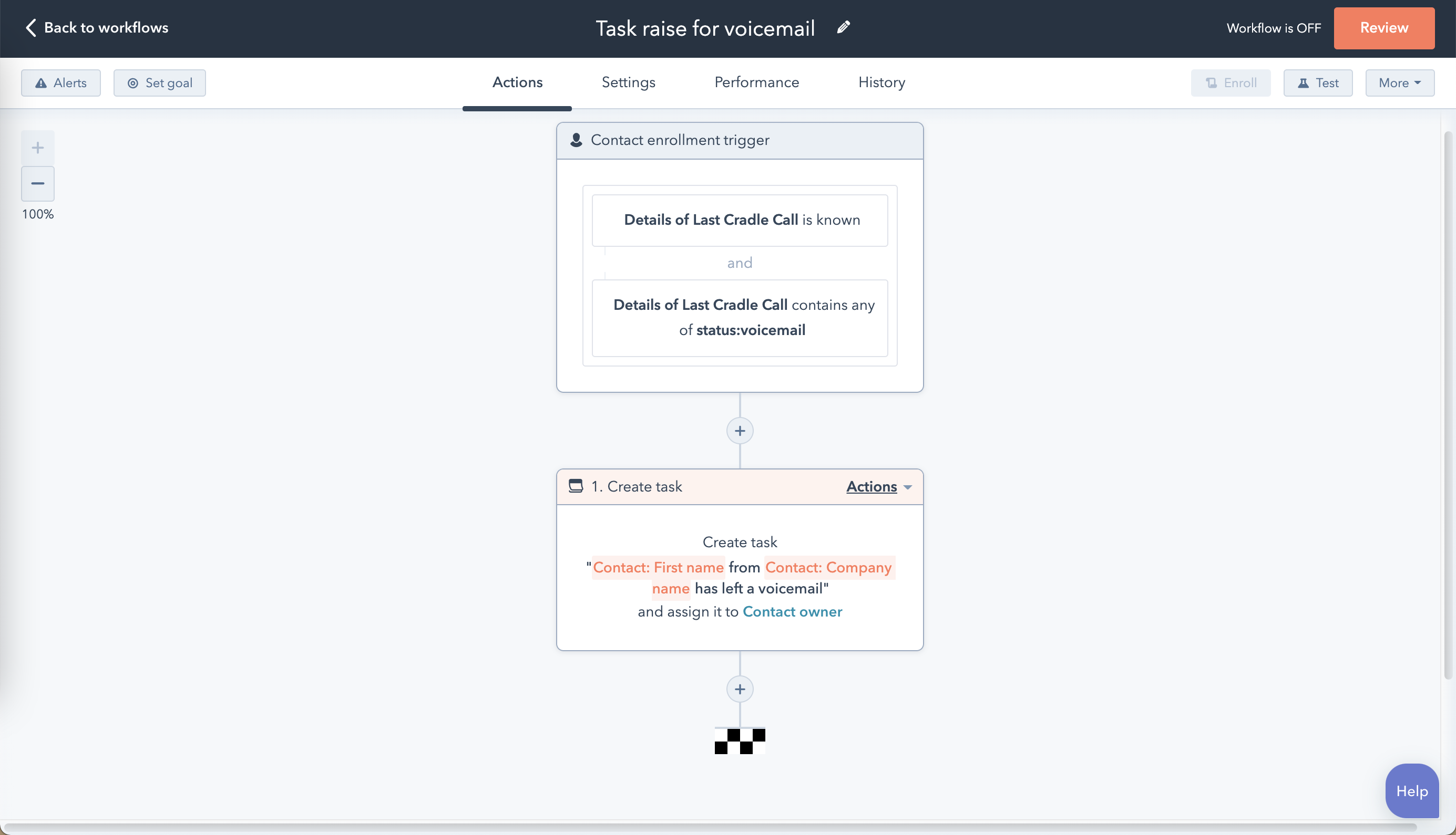 Create task action