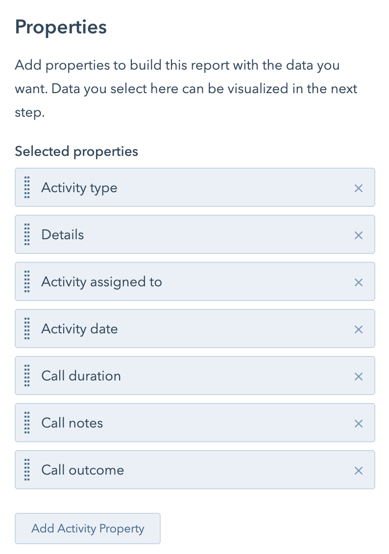 Activity properties selection