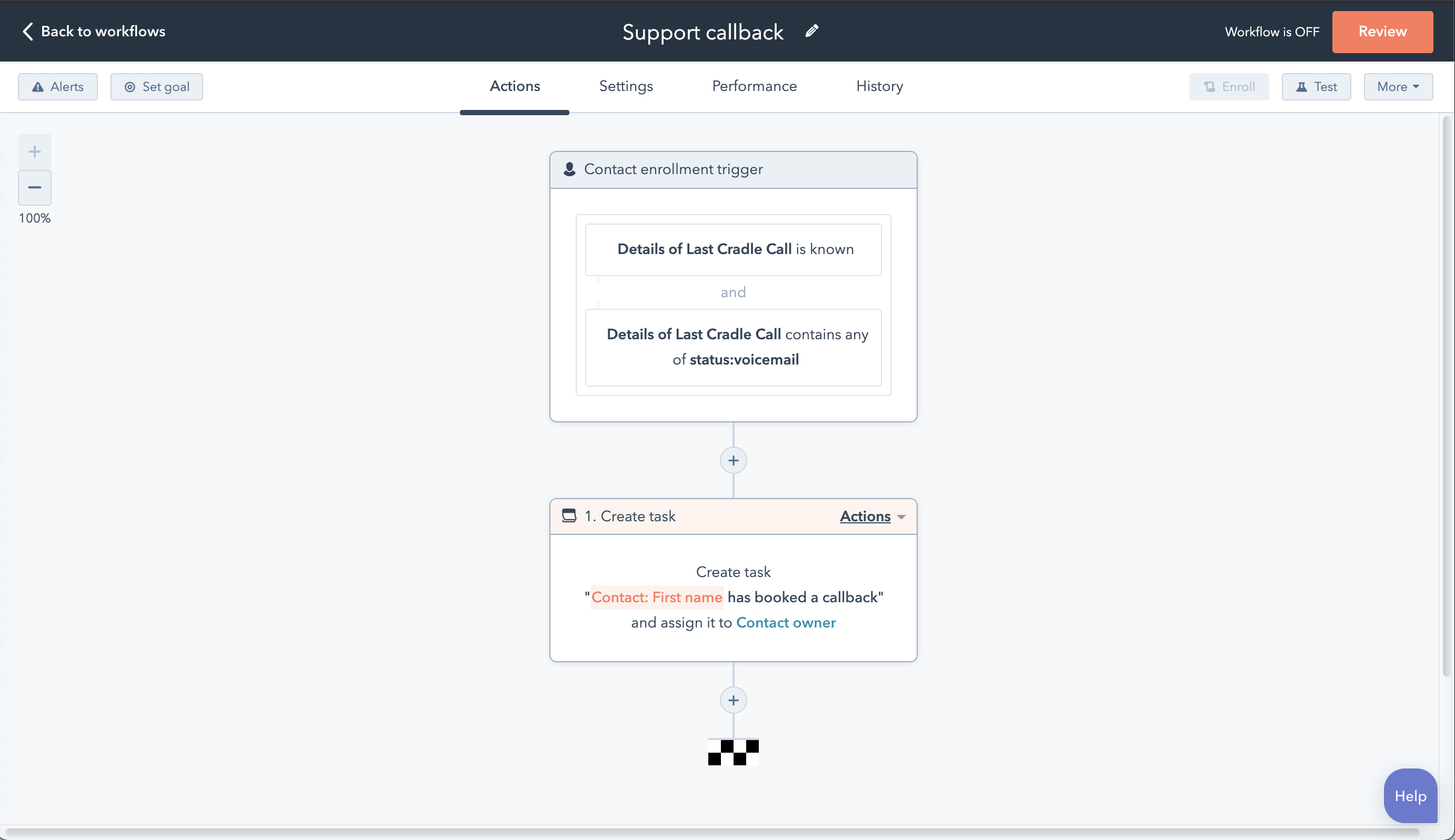 Create task action