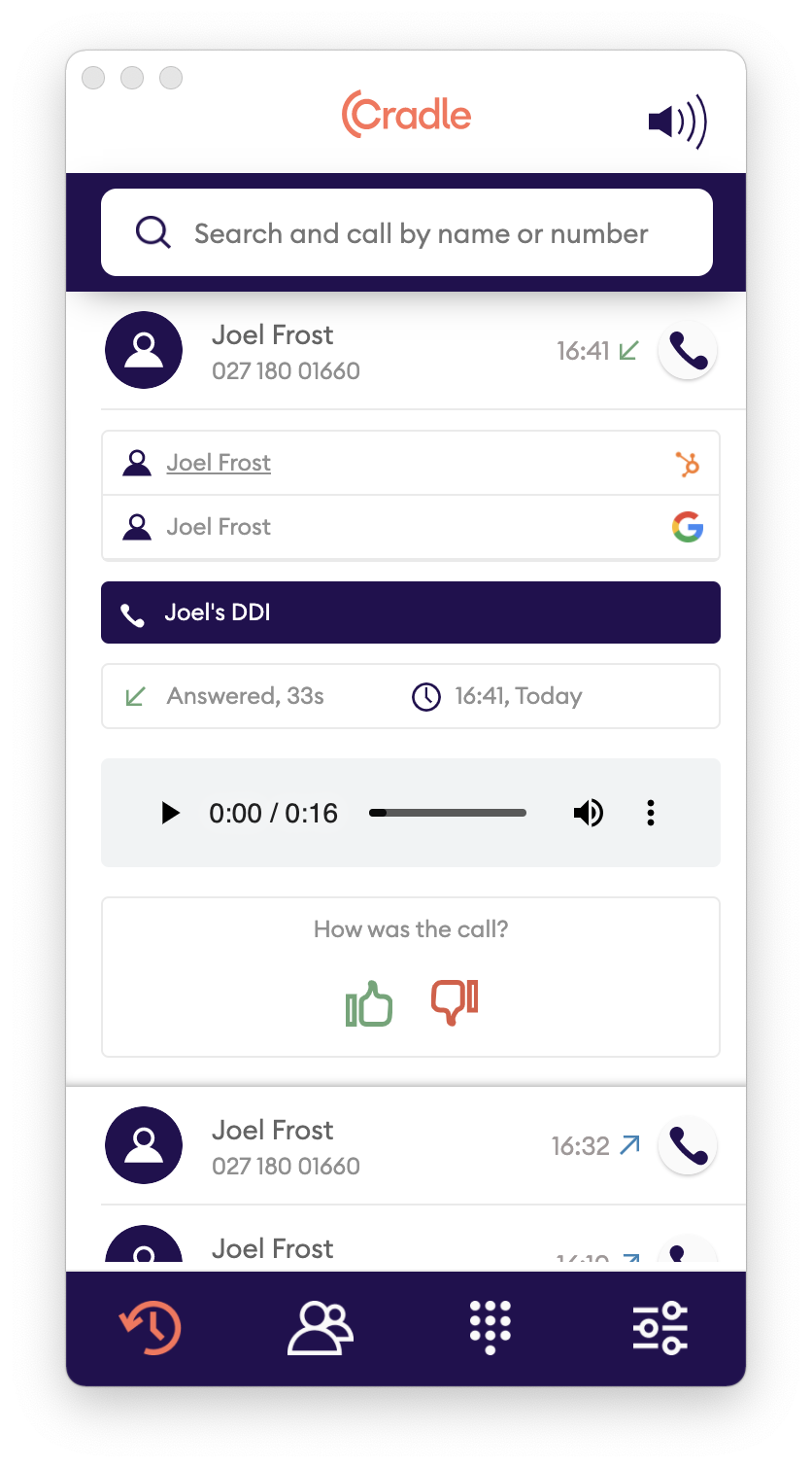 Call log row with recording